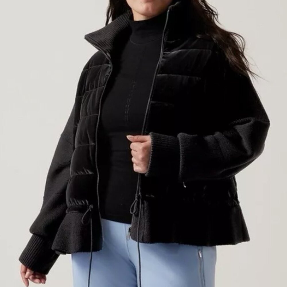 NW Athleta THERMOLITE BlackHanover Hybrid Jacket with Fitted Knit Sleeves & Hem